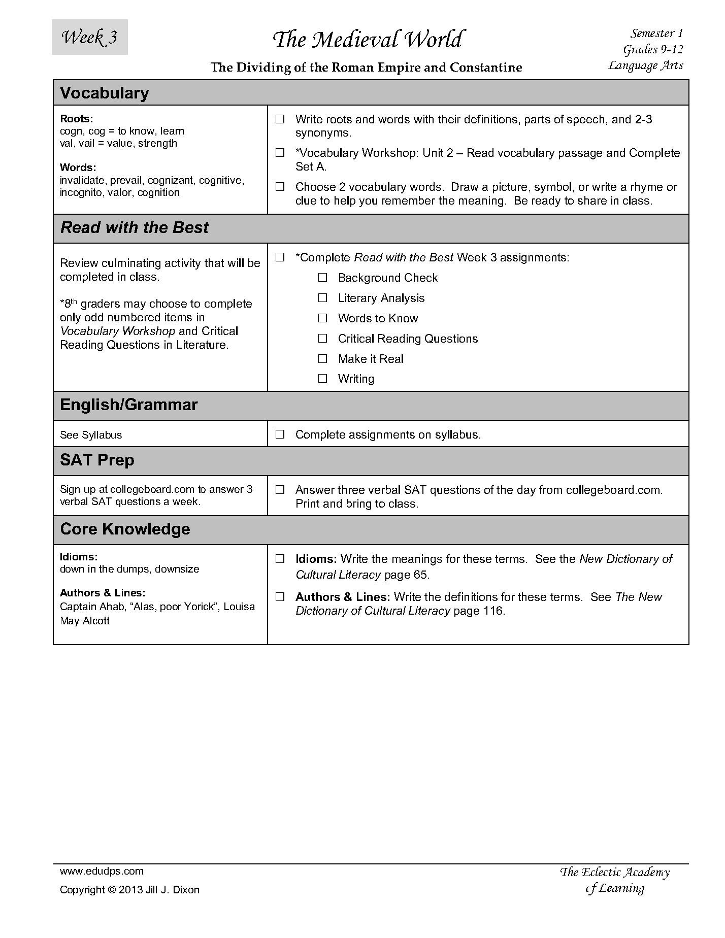 6 Week 3 Medieval High School Language Arts Semester 1_Page1