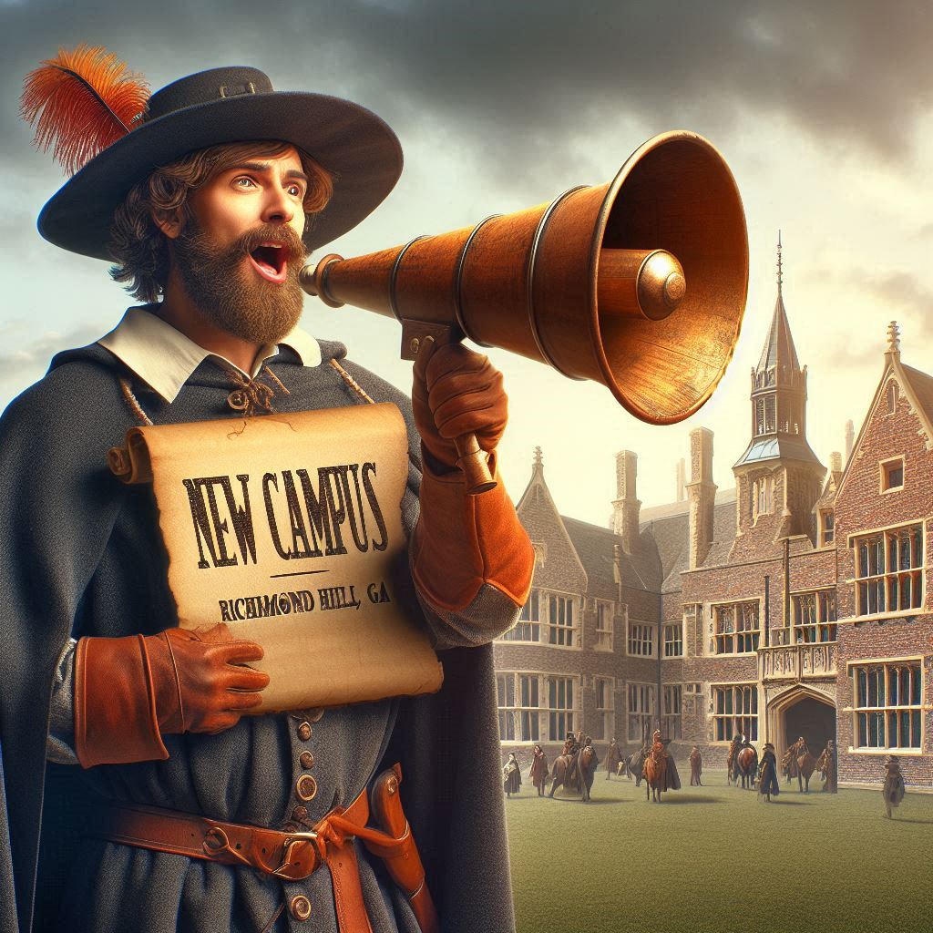 a medieval town crier announcing _New Campus - Richmond Hill, GA_ a medieval town crier announcing _New Campus - Richmond Hill, GA_