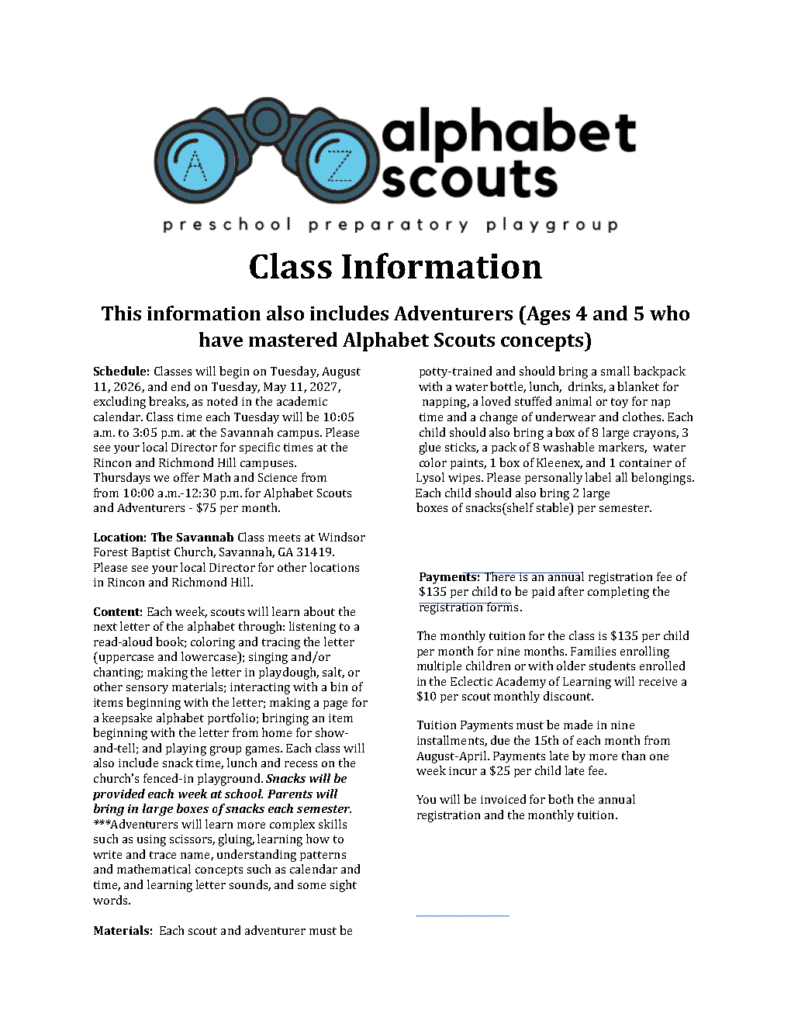 AS Class Information Savannah campus_1