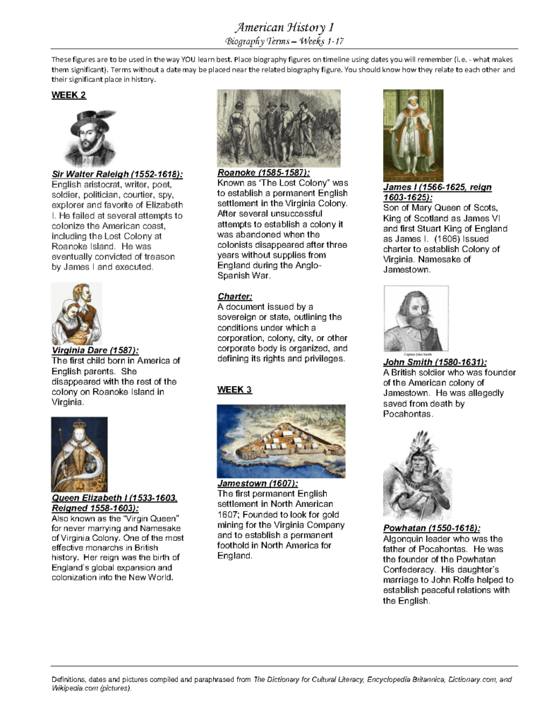 Job #3 American 1 Middle Grades History Week 2 plus bio terms Semester 1_Page1