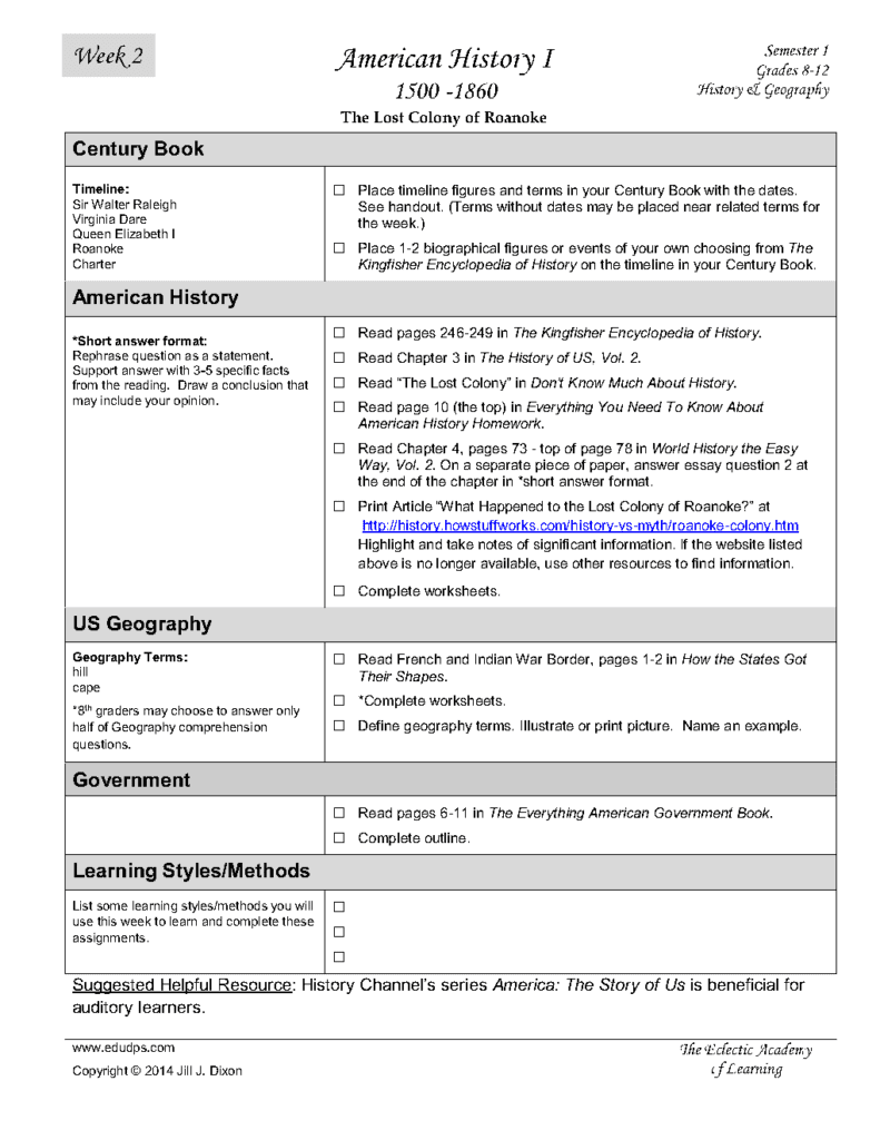 Job #5 American 1 High School History Week 2 Semester 1_Page1