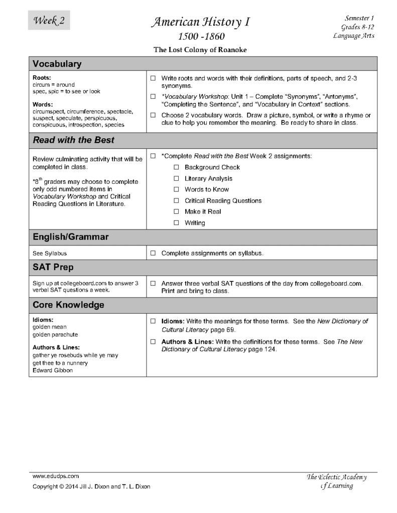 Job #6 American 1 High School Language Arts Week 2 Semester 1_Page1